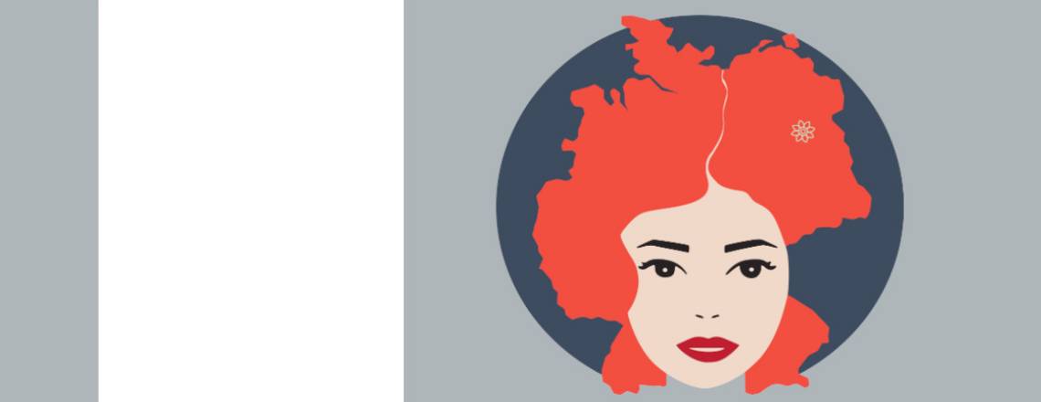 Frau mit roten Haaren auf dem Ausstellungsplakat